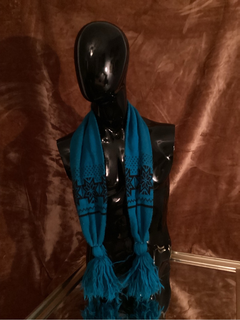 Teal Knit Scarf with Tassels - unisex Accessories